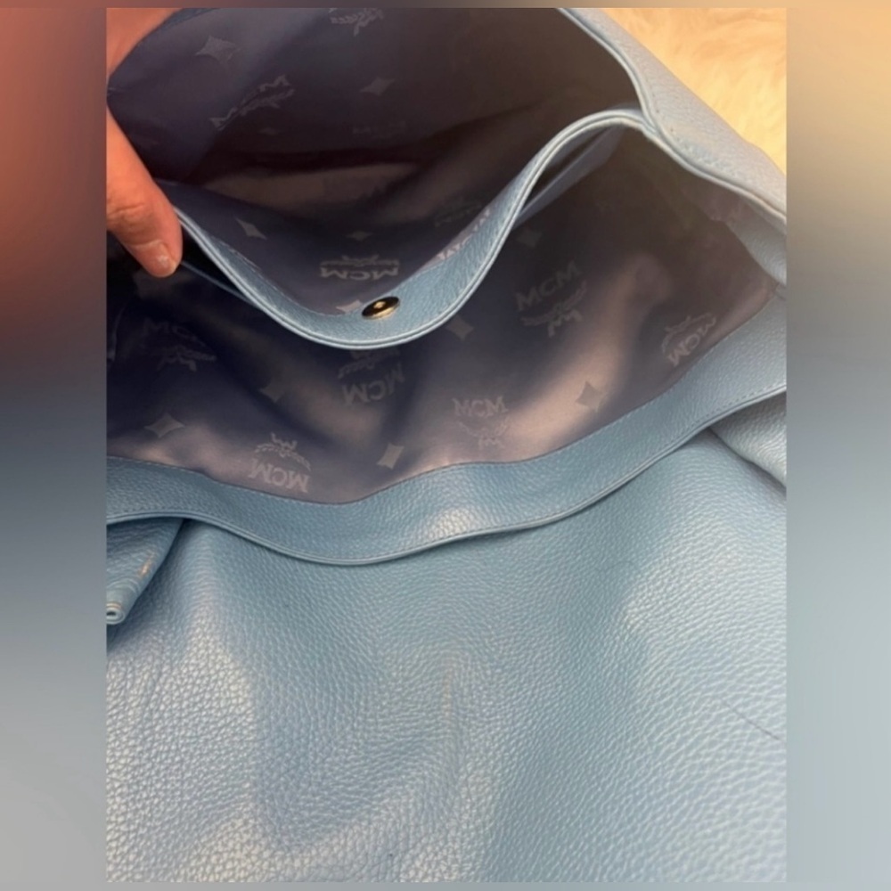 MCM Teal Blue Leather Studded Saddle Bag - Picture 7 of 15